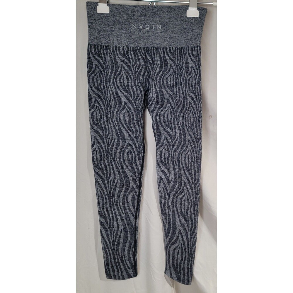 NVGTN Womens Small Black Gray Seamless High Waist Zebra Stripe Leggings Workout